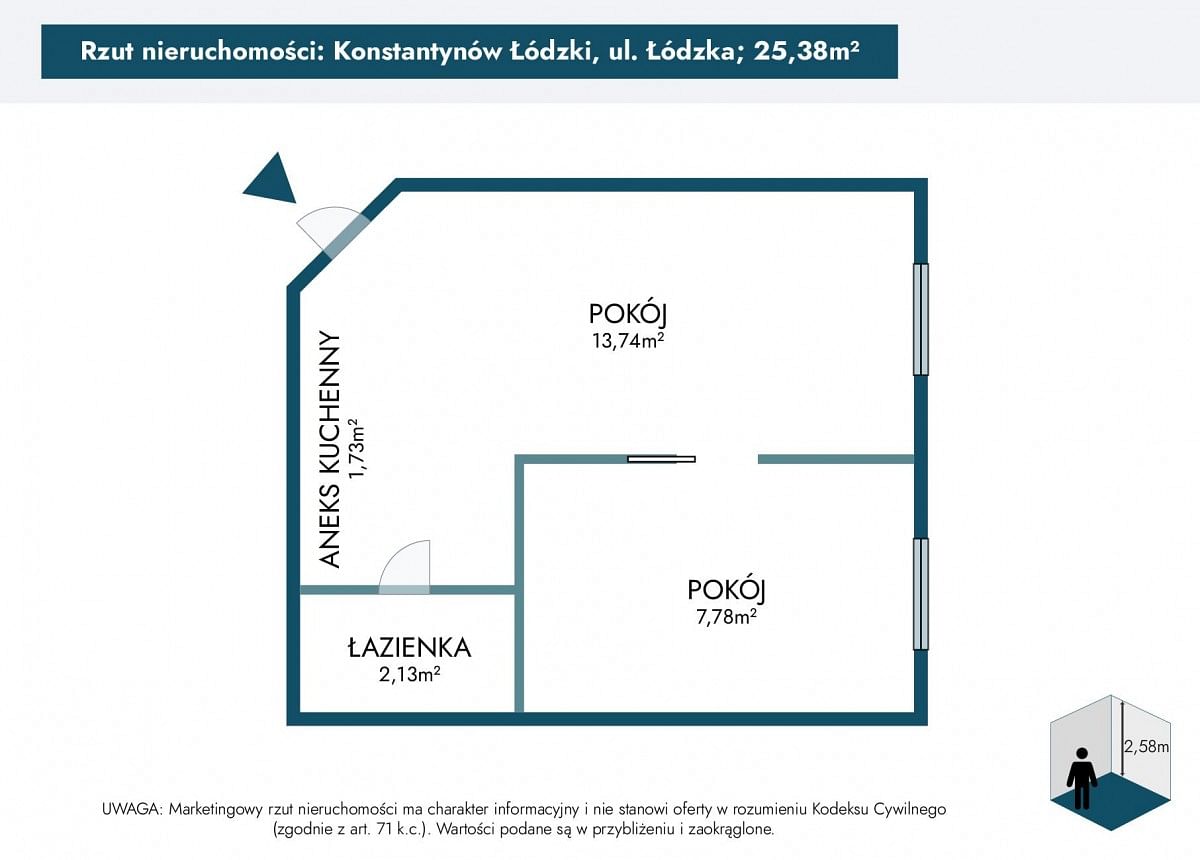 Mieszkanie 1 pokojowe na Sprzedaż