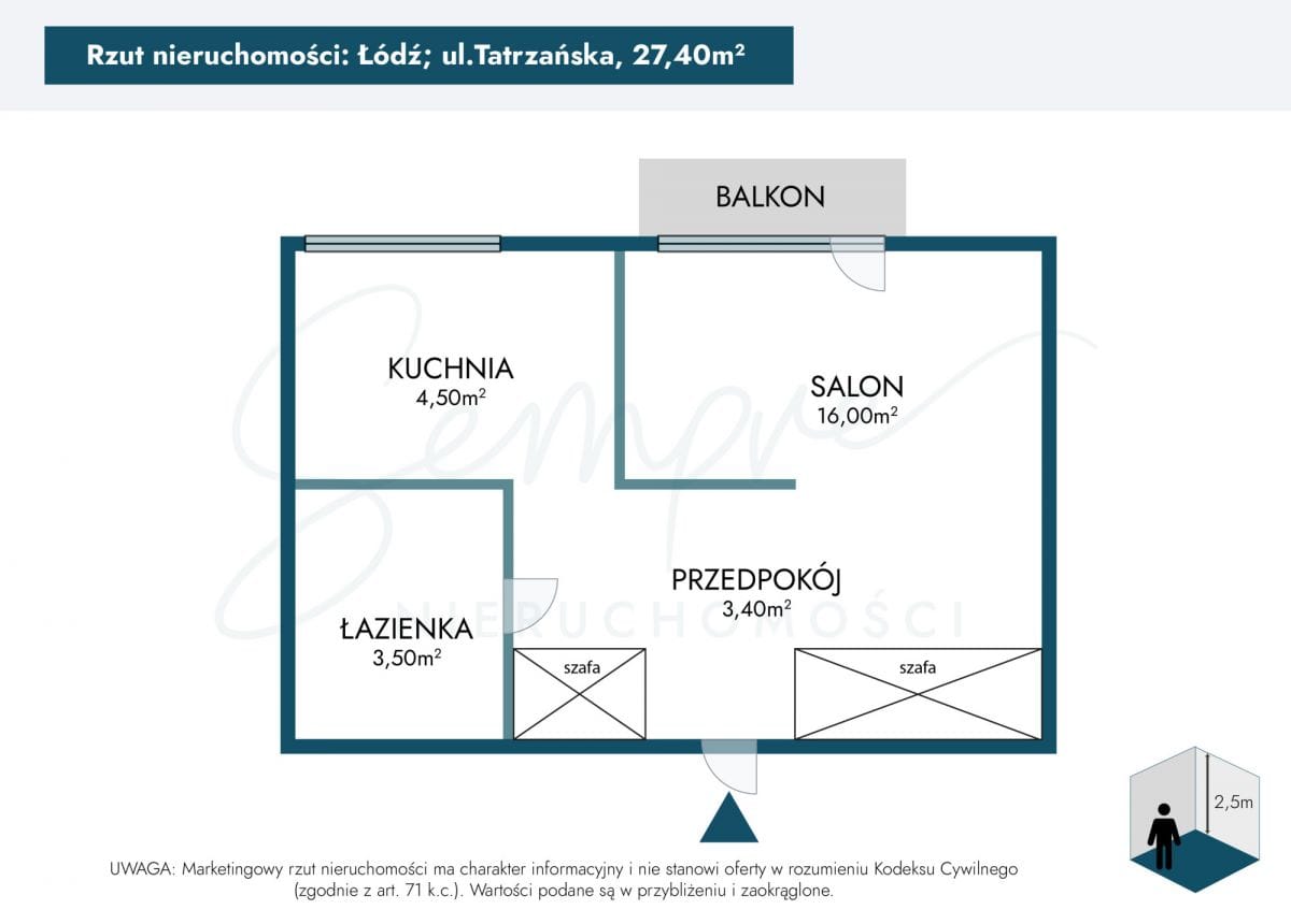 Mieszkanie 1 pokojowe na Sprzedaż