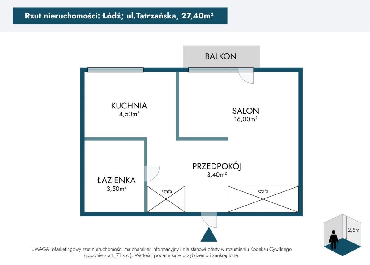 Mieszkanie 1 pokojowe na Sprzedaż
