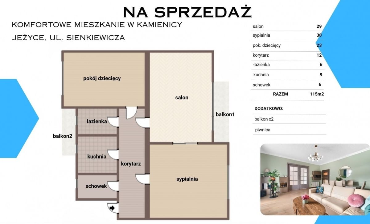 Mieszkanie 3 pokojowe na Sprzedaż