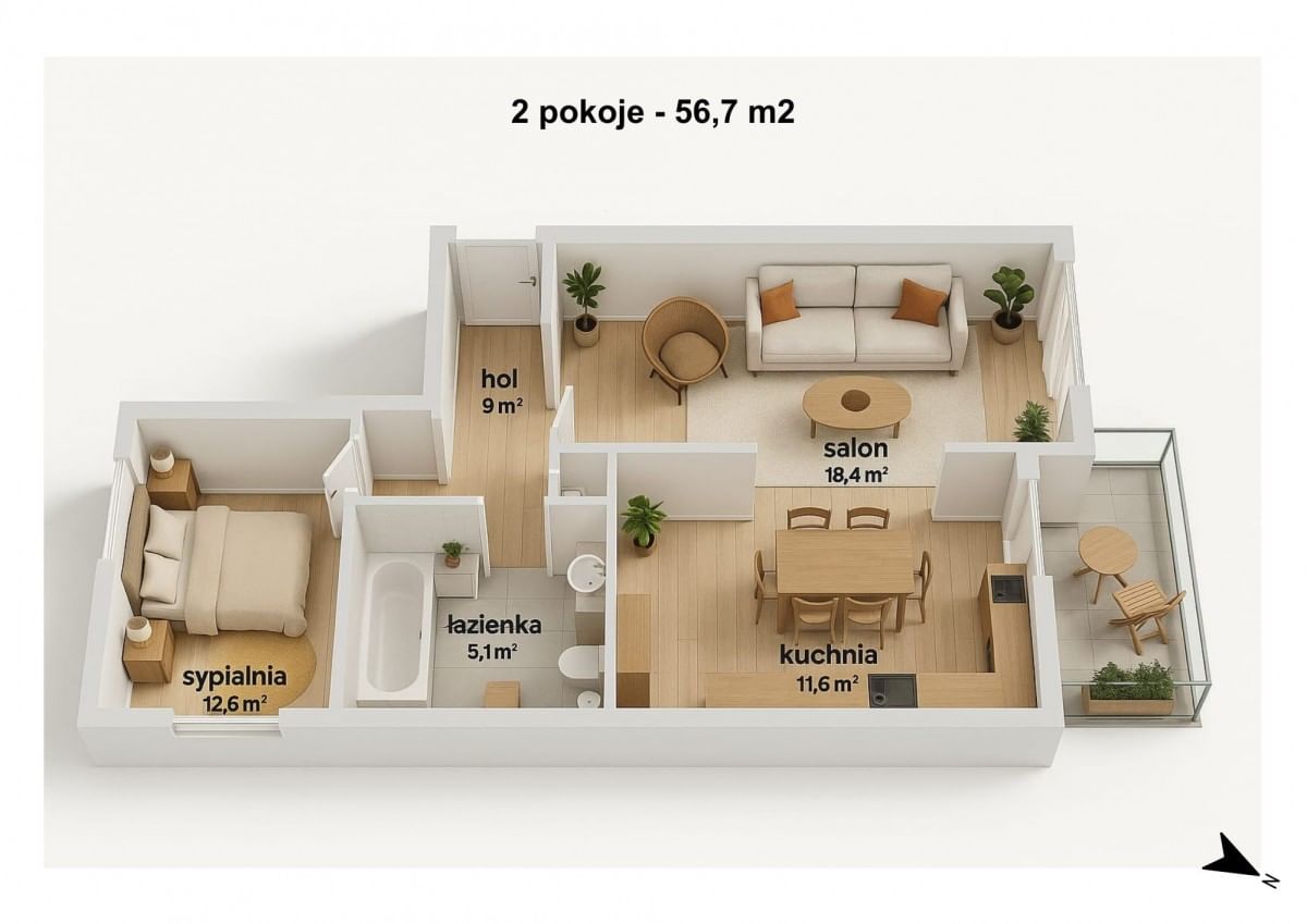 Mieszkanie 2 pokojowe na Sprzedaż