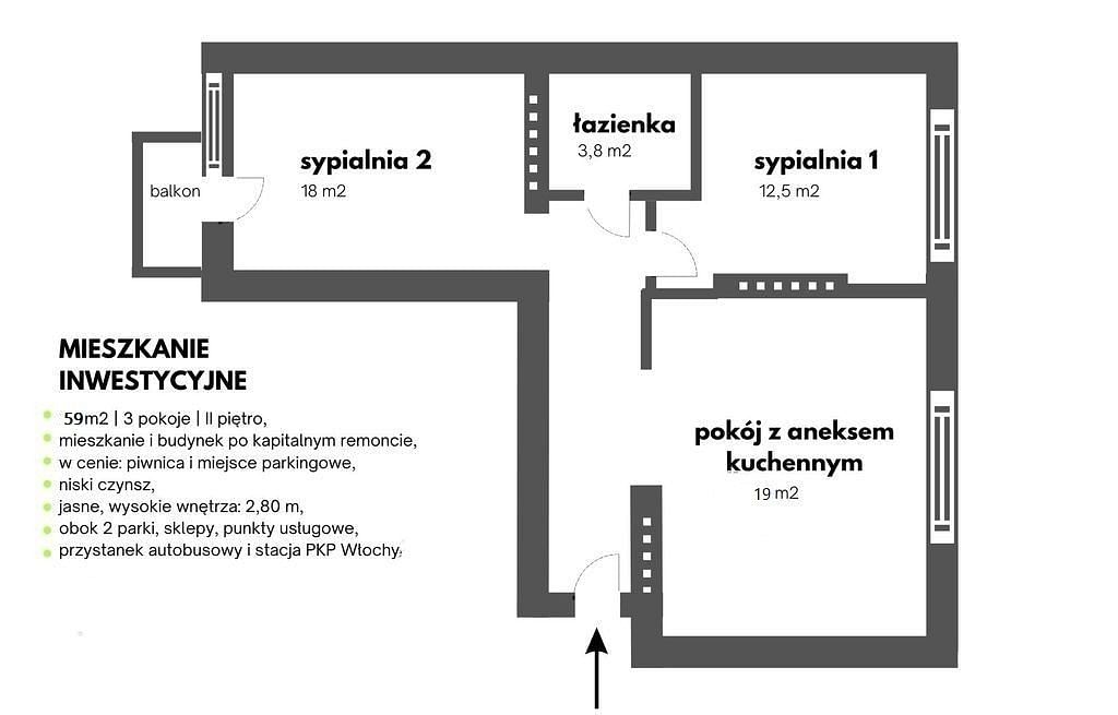 Mieszkanie 3 pokojowe na Sprzedaż