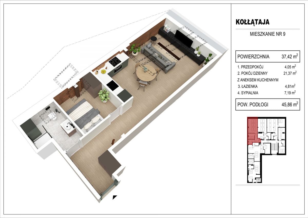 Mieszkanie 2 pokojowe na Sprzedaż