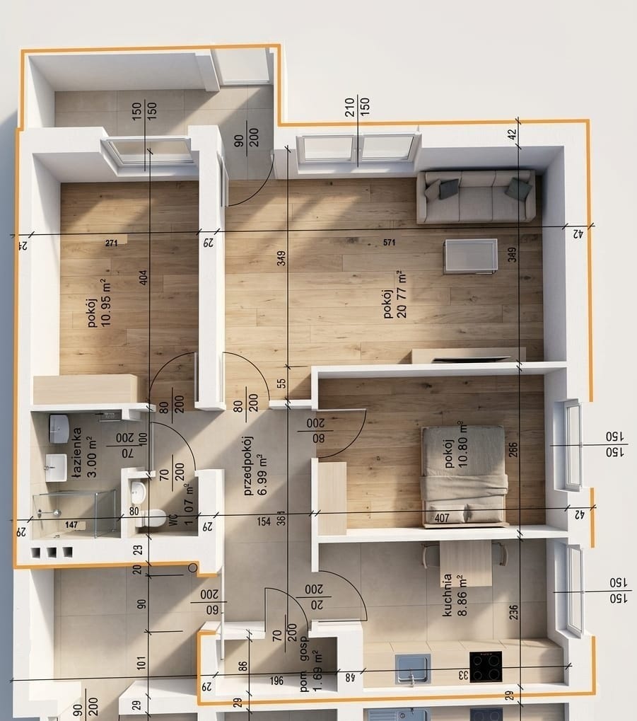 Mieszkanie 3 pokojowe na Sprzedaż