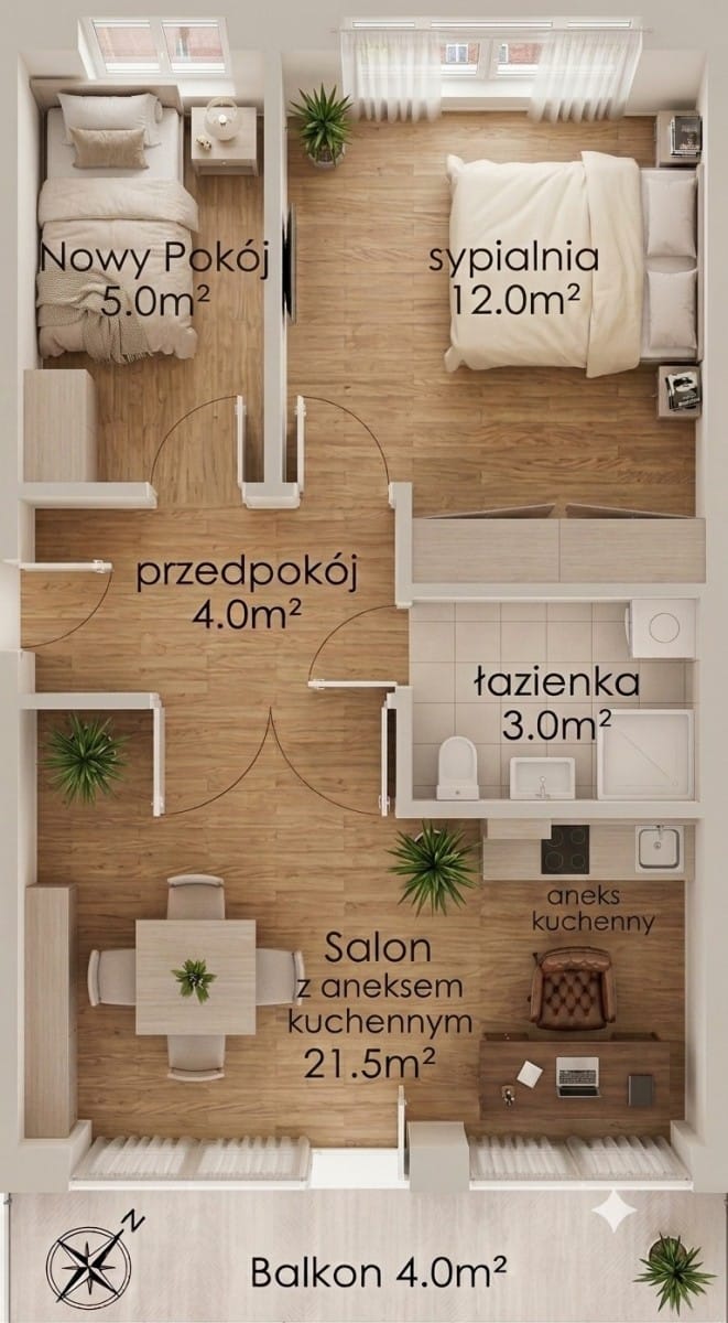 Mieszkanie 2 pokojowe na Sprzedaż