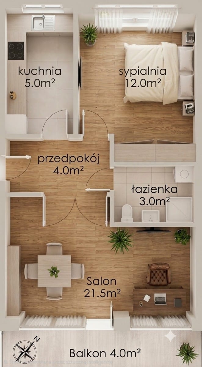 Mieszkanie 2 pokojowe na Sprzedaż