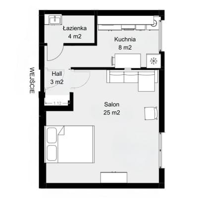 Mieszkanie 1 pokojowe na Sprzedaż