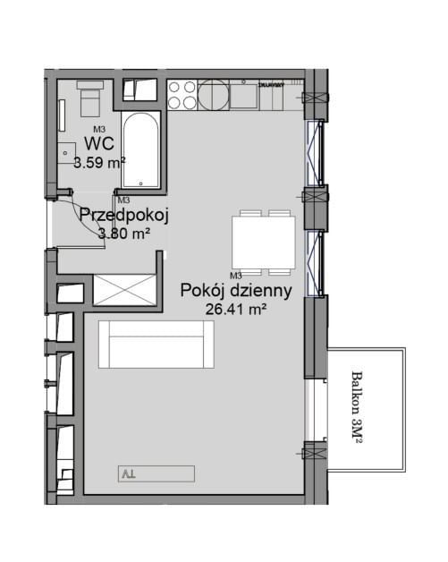 Mieszkanie 1 pokojowe na Sprzedaż